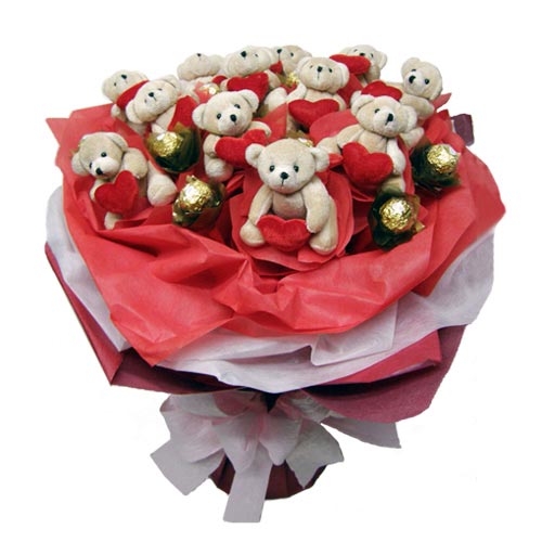 Ankara Ayaş çiçek firmamızdan Yılbaşı hediyesi 11 adet kalpli ayı buketi